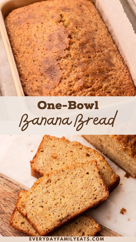 This moist and tender One Bowl Banana Bread recipe is perfect for when you have a few overripe bananas and want to make something deliciously comforting. Slow Cooker Tomato Soup, Carrot Cake Muffin Recipe, One Bowl Banana Bread, Ground Turkey Tacos, Carrot Cake Muffins, Banana Muffin Recipe, Vegetarian Bake, Family Eating, Cinnamon Banana