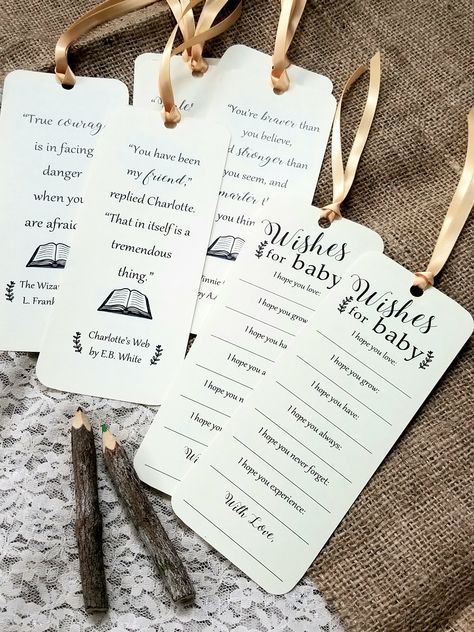 Baby Shower Bookmark Favors, Bookmark Favors, Children Book Quotes, Darling Quotes, Book Shower, Storybook Theme, Storybook Baby Shower, Baby Shower Wishes, Book Theme