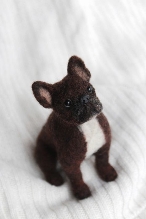 One of my latest finished sculpture of French Bulldog. Needle Felted French Bulldog, Bulldog Sculpture, Felting Techniques, Felt Dogs, Needle Felting Projects, Felted Animals, Needle Felted Animals, Miniature Art, Felt Animals