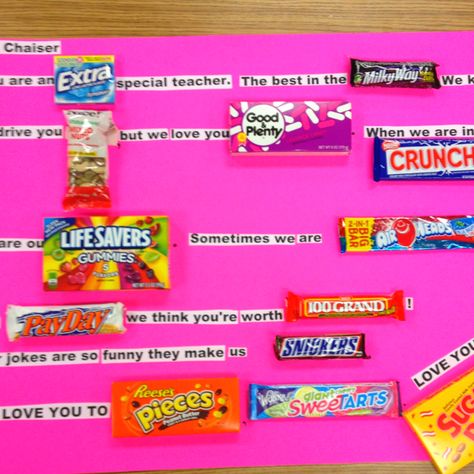 Teacher Appreciation poster using Candy Bars. Ldr Gifts For Him, Candy Poems, Teacher Appreciation Poster, Candy Bar Poster, Christmas Presents For Boyfriend, Boyfriend Things, Candy Card, Candy Bar Posters, For Boyfriend Gifts