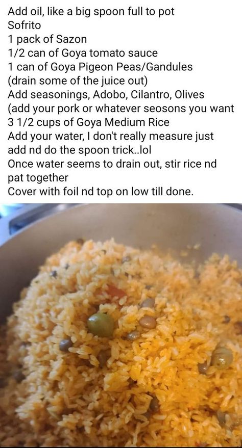 Arroz Con Gandules Puerto Rican Recipe, Gandule Rice, Puerto Rican Recipes Rice, Latina Food, Puerto Rican Food, Rican Food, Easy Rice Recipes, Spanish Rice, Puerto Rican Recipes