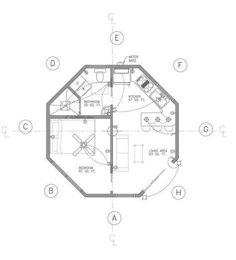 Tiny House Drawing, Deltec Homes, Tiny House Build, Round House Plans, Bubble Diagram, Buy A Tiny House, Craftsman Style Bungalow, Octagon House, Plan Floor