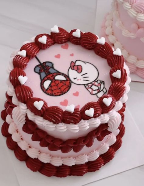 Strawberry Shortcake Birthday Cake, Hello Kitty Birthday Cake, Spiderman Birthday Cake, Cake For Boyfriend, Kitty Cake, Funny Birthday Cakes, Spiderman Cake, Cute Baking, Creative Birthday Cakes