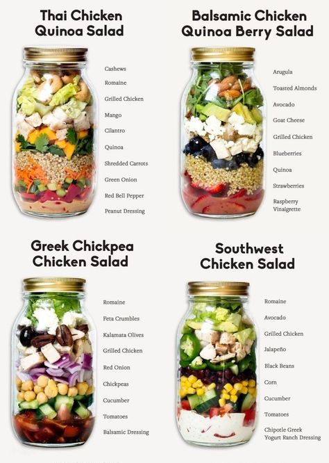 Mason Jar Meal Prep, Dinner Recipes For Family Easy, Salad Jar Recipe, Mason Jar Salad Recipes, Healthy Lunch Snacks, Resep Salad, Dinner Recipes For Family, Mason Jar Salad, Mason Jar Meals