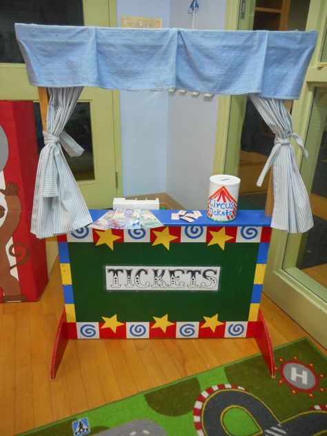 Circus Dramatic Play / Ticket Booth Carnival Dramatic Play, Carnival Dramatic Play Preschool, Circus Dramatic Play Preschool, Circus Dramatic Play, Carnival Preschool, Work Accomplishments, Teal Room, Thema Circus, Circus Train