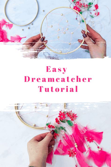 How To Make A Dreamcatcher With Embroidery Hoops. Easy Diy Dream Catcher, Diy Dreamcatcher Tutorial, Dream Catcher Project, Dream Catcher Crafts, Dreamcatcher Tutorial, Diy Embroidery Hoop Stand, Pink Dreamcatcher, Diy Dreamcatcher, Dream Catcher Tutorial