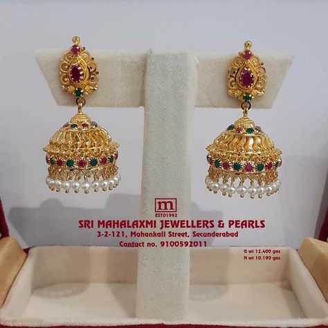 Gold Jumki With Pearl, Light Weight Buttalu Earrings Gold, Gold Kammalu, Nakshi Jhumkas, Gold Chain Necklace Womens, Gold Jhumkas, Plain Gold Bangles, Jhumkas Earrings, Indian Jhumka