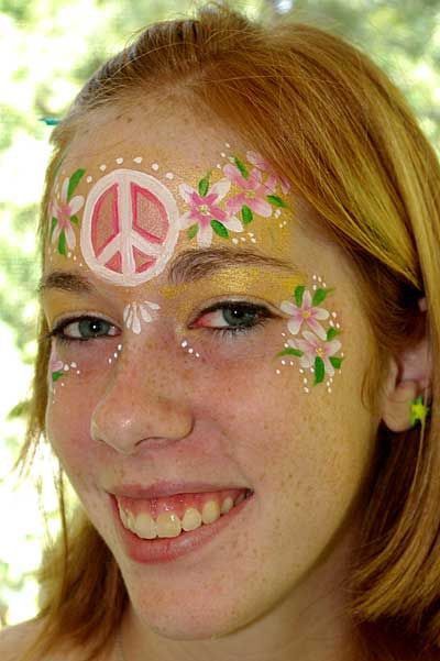 Hippie Face Paint, Face Painting Flowers, Flower Power Party, Paint Gallery, Crazy Makeup, Painting Flowers, 2nd Birthday Parties, Peace Sign, Body Painting