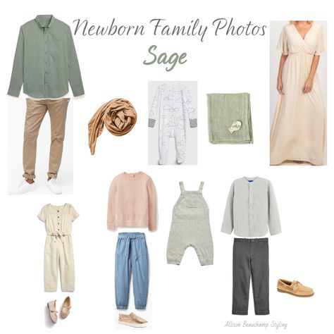 Newborn Family Photos - Sage Sage Newborn Photos, Newborn Photos Color Scheme, Family Newborn Pictures What To Wear, Newborn Family Photos Outfits, Newborn Family Photos What To Wear, Nb Outfit, Neutral Family Photos, Matching Kids Outfits, Outfit Coordination