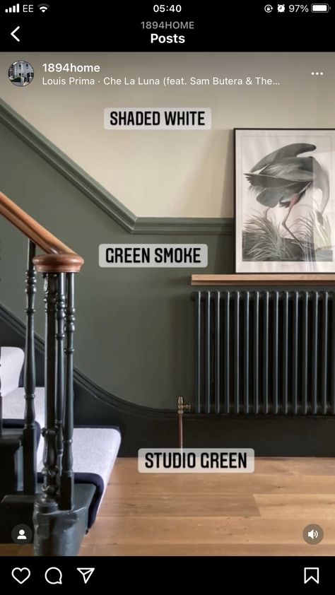 Dark Green Hallway, Lambriseringen Gang, Hallway Wall Colors, Stairs And Hallway Ideas, Green Hallway Ideas, Entrance Hall Decor, Victorian Hallway, Hallway Colours, Green Hallway