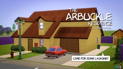 The Arbuckle Residence (Garfield's House) #Garfield #TheGarfieldShow #JonArbuckle #Arbuckle #Odie #Cartoon #Sims #TheSims #TheSims3 #DeSims #DeSims3 #Sims3Downloads #Sims3Houses #Sims3Huizen #SNW #snwgames #SimsNetwork #SimsNetwerk Jon Garfield, Garfield House, Fat Orange Cat, Standing Fans, House Cartoon, Garfield And Odie, Cartoon House, Relaxing Chair, Sims House