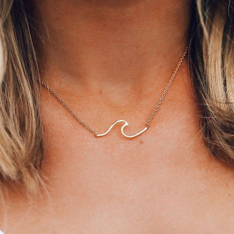 Laying By The Pool, Surfer Chic, Waves Necklace, Pura Vida Necklace, Gold Wave Ring, Rose Gold And Gold, Wave Necklace, Surfer Necklace, Gold Waves