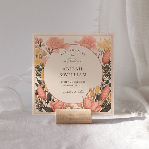 Save The Date Wedding Card, Square Invitation, Save Our Date, Floral Save The Dates, Date Invitation, Canva Website, Singles Events, Beautiful Invitations, Envelope Sizes