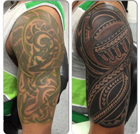 Q Polynesian Works Maori Tattoo Cover Up, Polynesian Tattoo Cover Up, Polynesian Cover Up Tattoo, Tattoo Sleeve Cover Up, Arm Cover Up Tattoos, Cover Up Tattoos For Men, Mangas Tattoo, Best Cover Up Tattoos, Black Tattoo Cover Up