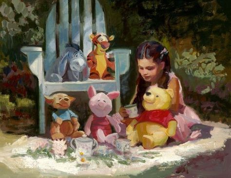 Memory Artwork, Proper Tea, Pooh Corner, Childhood Art, Garden Tea Party, Christopher Robin, Tea Party Garden, Ap Art, Pooh Bear