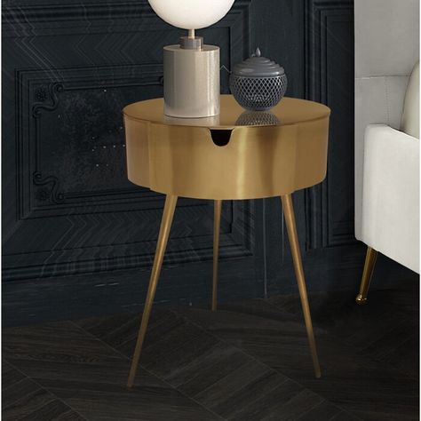 Brayden Studio® Biscette 1 Drawer Nightstand | Wayfair Gold Nightstand, Round Nightstand, Metal Nightstand, Contemporary Mirror, Modern Nightstand, Wood Nightstand, Bedroom Night Stands, Drawer Nightstand, Menu Furniture