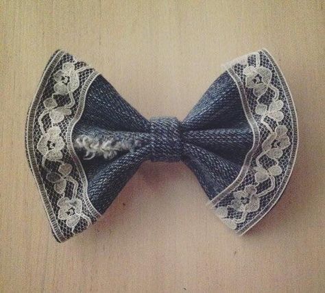 Uu Lace Hair Bow, Denim Hair, Denim Bows, Denim Crafts Diy, Girls Hair Bow, Toddler Bow, Blue Jeans Crafts, Denim Jewelry, Toddler Bows