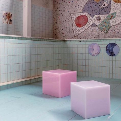 Photo shared by Abigail Bell Vintage on June 16, 2020 tagging @sabine_marcelis. Image may contain: indoor    #Regram via @www.instagram.com/p/CBgqUTKDUgQ/ Pink Stool, Contemporary Bathroom Inspiration, Sabine Marcelis, Tiny Room, Pastel Interior, Taipei Taiwan, Cheap Furniture, Interior Inspo, Decor Rustic