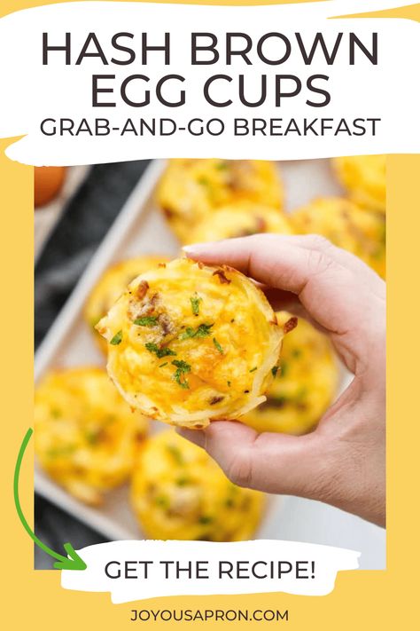 Delicious breakfast egg bites made in the muffin tin, loaded with bacon and cheese, with hashbrown as the crust. Perfect for a quick grab-and-go breakfast. Freeze well and great for meal prep. Hash Brown Egg Cups, Bite Size Breakfast, Hash Brown Cups, Cheesy Bacon Potatoes, Brown Egg, Cottage Cheese Eggs, Egg Cups Breakfast, Delicious Meal Prep, Breakfast Hashbrowns