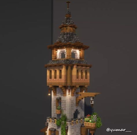 Minecraft Tower Design Simple, Minecraft Medieval Enchanting Tower, Minecraft Small Tower Ideas, Minecraft Headstone, Minecraft Wooden Tower, Stone Tower Minecraft, Minecraft Treehouse Tutorial, Spruce Tower Minecraft, Small Minecraft Tower