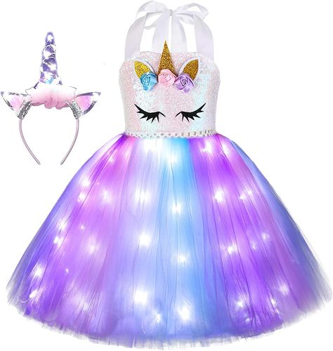 Viyorshop Girl Unicorn Costume LED Light Up Unicorn Tutu Dress for Halloween Party Costumes Girls Unicorn Costume, Pink Unicorn Costume, Unicorn Tutu Dress, Girl Unicorn Costume, Halloween Birthday Party Decorations, Aurora Costume, Light Up Dresses, Party Costumes, Unicorn Dress