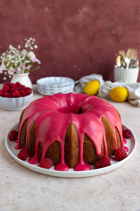 Moist Lemon Raspberry Bundt Cake Lemon Raspberry Bundt Cake, Raspberry Drizzle, Raspberry Bundt Cake, Raspberry Glaze, Raspberry Lemon Cakes, Orange Bundt Cake, Glaze For Cake, Kitchen Smells, Raspberry Cake