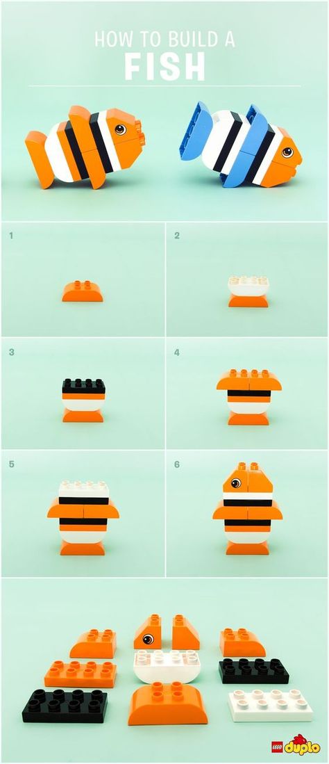 how to build a fish Small Lego Building Ideas, Build Lego Ideas, Lego How To Build, Small Lego Ideas, Duplo Lego Ideas, Small Lego Builds, Lego Ideas To Build Instructions, Simple Lego Builds, Lego Duplo Building Ideas