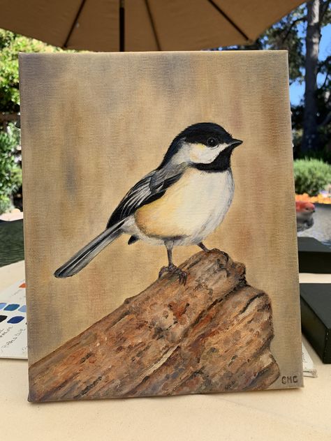 Acrylic Painting Birds, Chickadee Painting, Best Wood For Carving, Chickadee Art, Bird Painting Acrylic, Bird Paintings On Canvas, Bird Paintings, Contemporary Art Canvas, Bird Canvas