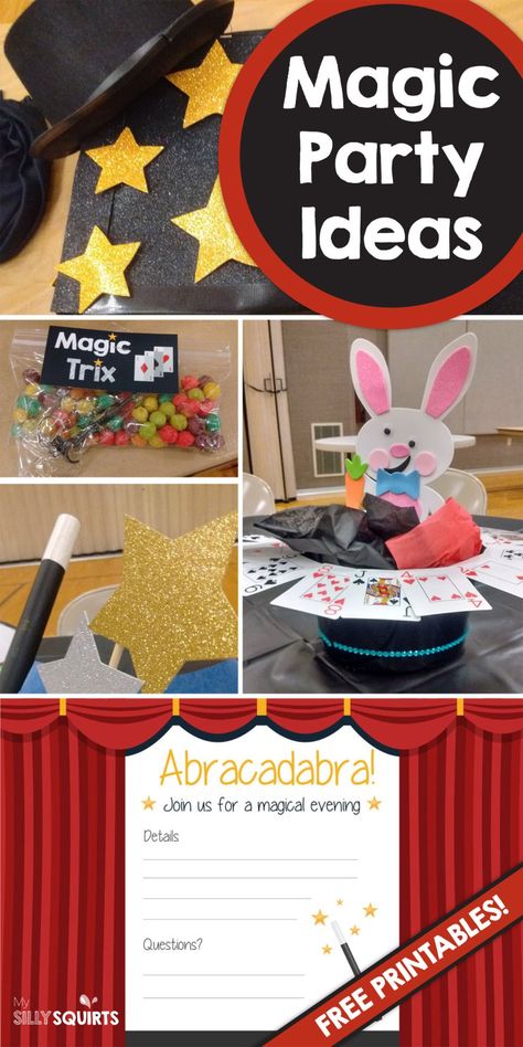 Abracadabra! Magic party ideas you’ll love Magic Show Party Ideas, Magical Birthday Party Ideas, Magic Theme Birthday Party Decorations, Magic Party Food Ideas, Magic Show Decorations Ideas, Magic Themed Crafts, Magician Birthday Party For Kids, Magic Birthday Party Theme, Magic Party Food