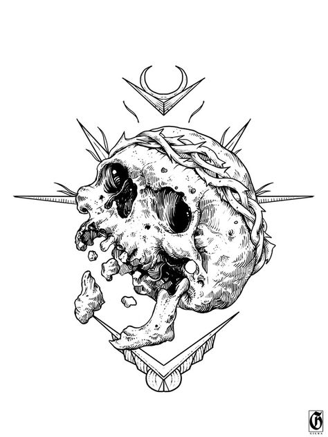 Skull n Thorn Crown | Ink Edition, an art print by Kacper Gilka - INPRNT Dark Crown Drawing, Skull With Thorn Crown Tattoo, Skull With Crown Of Thorns, Crown Of Thorns Tattoo, Skull And Crown, Graphic Design Inspiration Illustration, Thorns Tattoo, Thorn Crown, Tattoo 2022