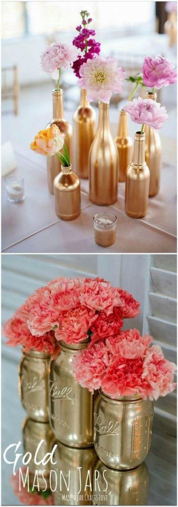 30 Graduation Party Centerpieces You'll Use Forever - Twins Dish Gold Mason Jars, Diy Spray Paint, Graduation Party Centerpieces, Diy Gifts For Mom, Diy Sprays, Your Life, Diy Mothers Day Gifts, Gold Diy, Easy Diy Gifts