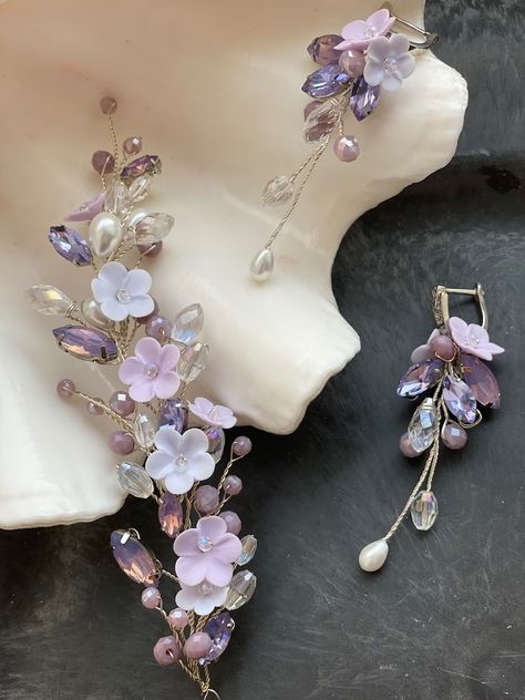 Lavender Wedding Jewelry Set Violet Jewelry Set Lilac Bridal - Etsy Boho Bridal Headpiece, Violet Jewelry, Lavender Earrings, Lilac Wedding, Prom Accessories, Wedding Jewelry Set, Bridal Jewelry Set, Lavender Wedding, Hair Jewelry Wedding