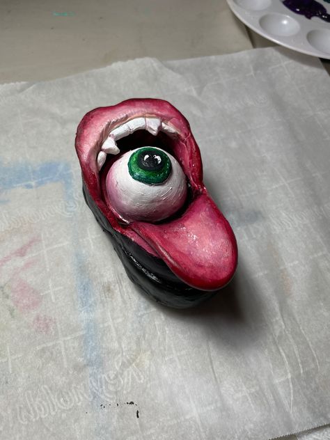 Eyeball In Mouth, Clay Mouth, Clay Brain, Clay Eyeball, Clay Eyes, Clay Eye, Sculpture Reference, Clay Monsters, Halloween Clay