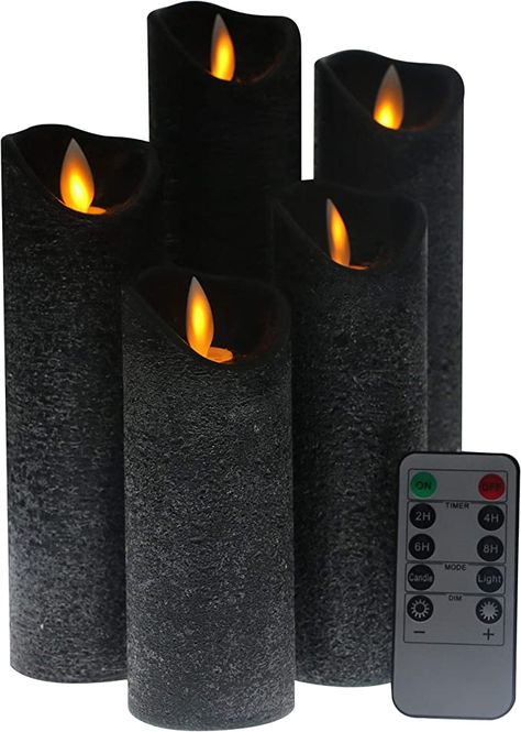 AmazonSmile: Kitch Aroma Black flameless Candles, Battery Operated LED Pillar Candles with Moving Flame Wick with Remote Timer,Pack of 5 : Everything Else Black Flame Candle, Flameless Candle Set, Old Candles, Led Pillar Candle, Flameless Led Candles, Electric Candles, Battery Operated Candles, Flickering Candles, Decor Details