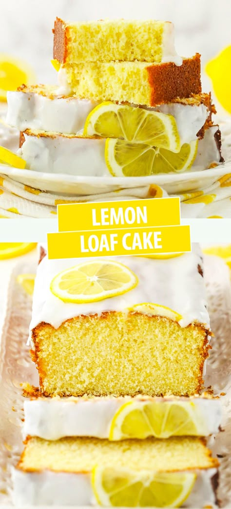 This easy Lemon Loaf Cake is a moist, tender treat that’s jam-packed with natural citrus flavor. A warm loaf of lemon bread is infused with fresh lemon syrup, cooled to room temperature, then drizzled with creamy lemon icing! Lemon Drizzle Loaf Cake, Lemon Cake With Lemon Icing, Sweet Loaf Bread, Easy Lemon Loaf Cake, Loaf Bread Recipes, Lemon Pound Cakes, Fit Food Recipes, Banana Bread Loaves, Easy Lemon Loaf