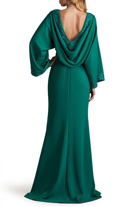 Tadashi Shoji Drape Back Crepe Long Sleeve Gown | Nordstrom Macbeth Project, Open Back Gown, Draped Gown, Long Sleeve Evening Gowns, Drape Gowns, Sleeve Gown, Long Sleeve Gown, Tadashi Shoji, Wedding Dress Trends