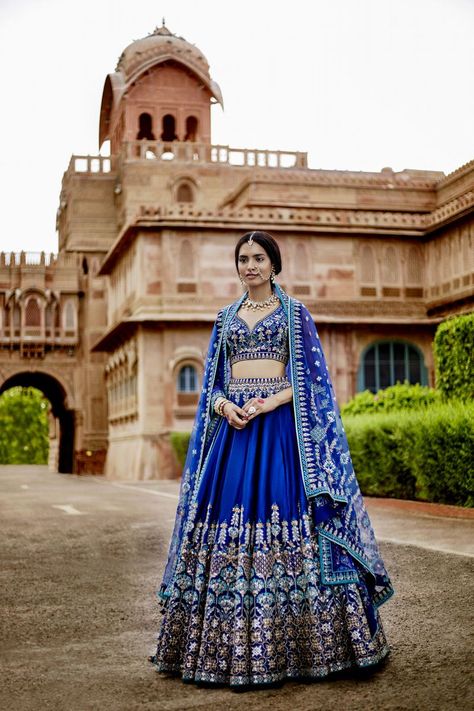 Photo of Midnight blue bridal lehenga by Anita dongre Blue Bridal Lehenga, भारतीय दुल्हन संबंधी, Vestido Charro, डिजाइनर कपड़े, Gold Lehenga, Indian Outfits Lehenga, Anita Dongre, Designer Bridal Lehenga, Traditional Indian Dress