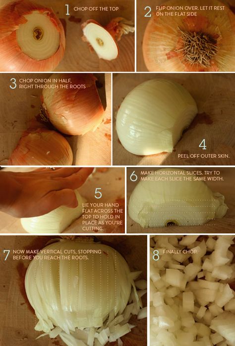 How to cut an onion. I always forget the way my dad taught me, but here it is. Basic Knife, How To Cut Onions, Knife Skills, Cooking 101, Food Info, Cooking Basics, Cooking Skills, Food Facts, Food Tips