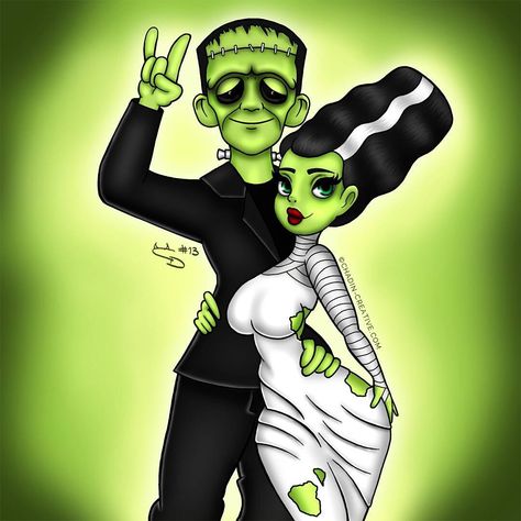 Bride Of Frankenstein Diy Decor, Frankenstein And Bride Drawing, Frankinstine And His Bride, Bride Of Frankenstein Cartoon, Frankenstein And Bride Art, Frankenstein And Bride Tattoo, Frankenstines Bride, Horror Couples, Frankenstein Wife