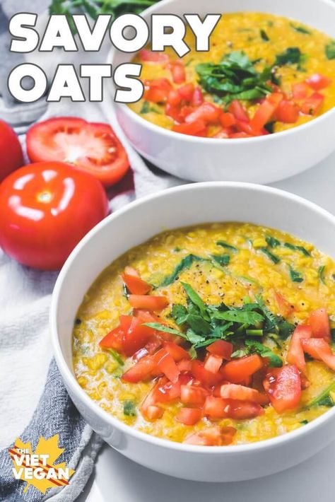 Vegan Savory Oats Savory Oats Recipes Vegan, Savory Oats Vegan, Vegan Blended Oats, Savoury Overnight Oats, Mediterranean Oatmeal, Oat Ideas, Keto Oats, Savoury Oats, Savoury Oatmeal