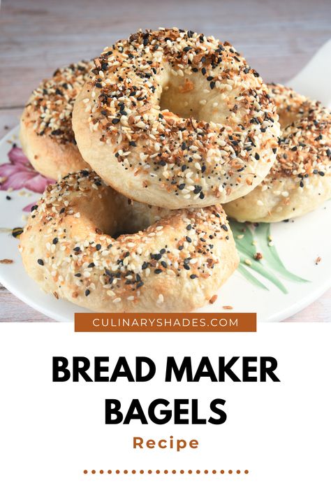 Enjoy fresh and delicious bagels any time with this bread machine recipe! This easy recipe lets you create soft and chewy bagels in the comfort of your own kitchen. Homemade Bagels In Bread Machine, Bread Maker Bagels, Bread Machine Bagel Recipe, Bread Machine Bagels, Bread Machine Recipes Easy, Panera Bagels, Bagels Recipe Homemade, Bagels Homemade, Vegan Bagels