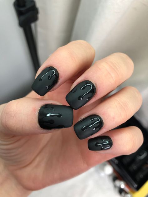 Matte Black Drip Nails, Men Manicure Design Black, Black Nails For Men, Black Nails Men, Mat Black Nails, Mens Nail Designs, Black Painted Nails, Men Nails Design, Nails Hombres