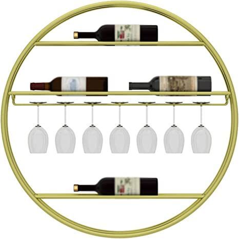 Wall Mounted Wine Rack, Round Wine Bottles Holder Racks With 1 Row Wine Glass Drying Rack, Home Wine Storage Rack, Stemware Display Rack For Party Living Room, Organizer Rack Gold Mounted Wine Rack, Party Living Room, Room Organizer, Wine Rack Storage, Wall Mounted Wine Rack, Wine Glass Holder, Wine Bottle Holders, Display Rack, Glass Holders