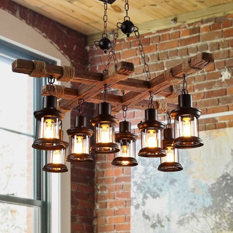 August Grove® 6-light Farmhouse Wooden Chandelier | Wayfair Natural Wood Beams, Western Lighting, Rustic Chandelier Farmhouse, Brown Farmhouse, Chandelier Farmhouse, Rustic Ceiling, Wooden Chandelier, Wooden Pendant Lighting, Decoration Styles