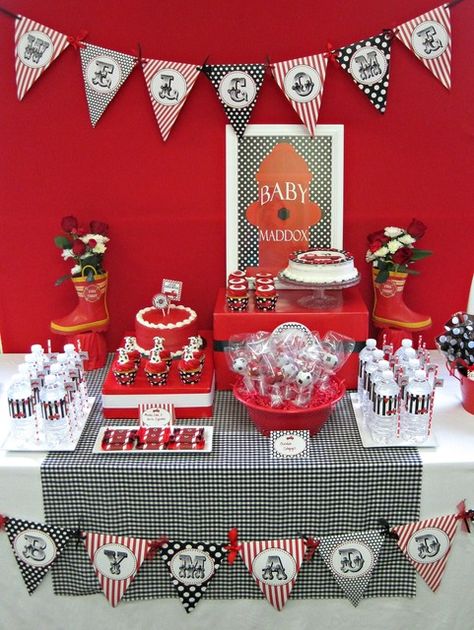 Photo 1 of 10: Firetrucks and Dalmatians / Baby Shower/Sip & See "Fireman Baby Shower" | Catch My Party Fireman Baby Showers, Firefighter Baby Showers, Baby Shower Giveaways, House Safety, Firefighter Baby, Fireman Party, Firetruck Birthday Party, Fire Truck Party, Firefighter Party