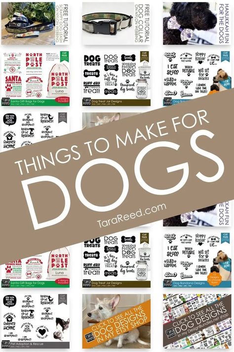 Lots of ideas of things to sew for dogs, gifts to make dog lovers with dog svg Cricut files, dog bandana tutorial and more. Let's show our love for dogs with a round up of dog themed projects for both dogs and humans alike! Dog Accessories Sewing Patterns, Cricut Projects For Dogs, Dog Items To Make And Sell, Things To Sew For Dogs, Sew For Dogs, Dog Gifts Diy, Sewing For Dogs, Dog Crafts To Sell, Diy Dog Stuff To Sell