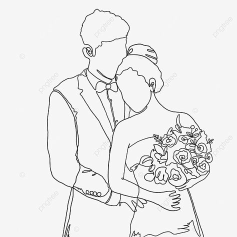 Bride And Groom Line Art, Bra Drawing, Wedding Line Art, Marriage Drawing, Line Art Wedding, Bride Clipart, Bride And Groom Silhouette, Wedding Drawing, Book Cover Diy