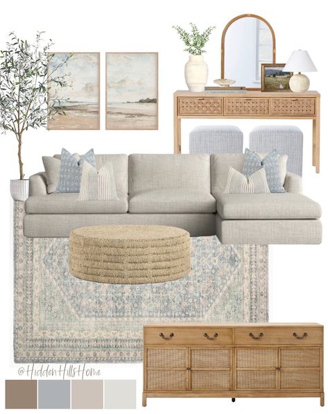 Neutral Coastal Family Room, Modern Grandmillenial Living Room, Modern Coastal Home Aesthetic, Transitional Coastal Living Room, Coastal Apartment Aesthetic, Grandmillenial Style Living Rooms, Auburn Apartment, Neutral Coastal Living Room, Clt House