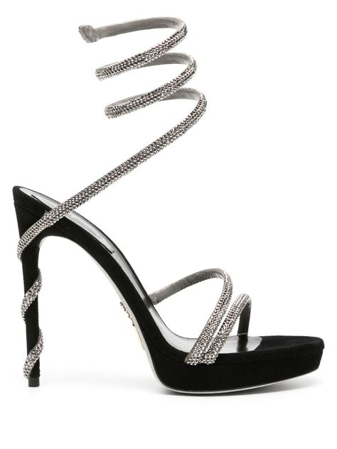 Silver And Black Shoes, Farfetch Shoes, Black And Silver Heels, Mom Dr, Georg Listing, Shoes Heels Classy, White High Heels, Crystal Sandals, Club Shoes