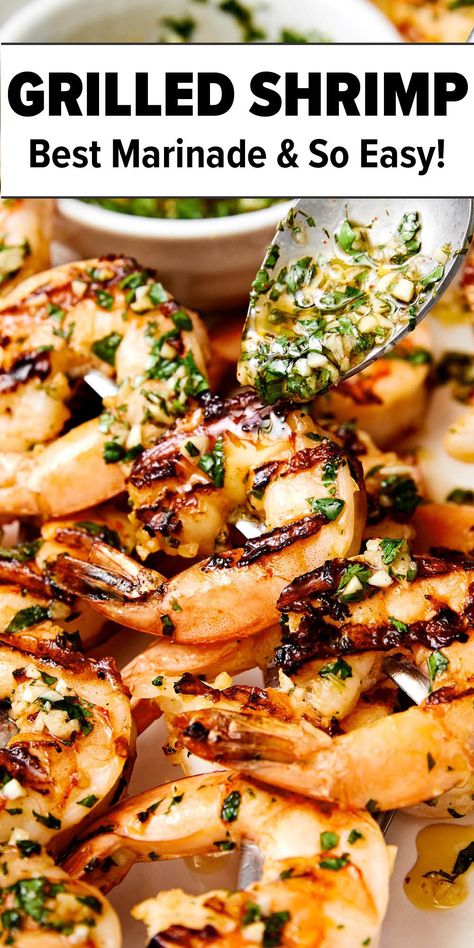 Garlic grilled shrimp skewers Grilled Shrimp And Pasta Recipes, Shrimp Bbq Recipes Skewers, Marinade For Grilled Shrimp, Shrimp Marinade For Grill Skewers, Marinade For Shrimp On The Grill, Shrimp Marinade For Grill, Marinated Shrimp Skewers, Shrimp Skewers Grill, Best Shrimp Marinade